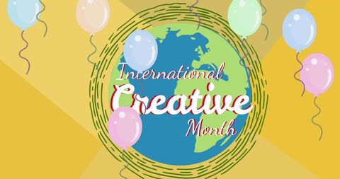 International creative month celebration with balloons and globe
