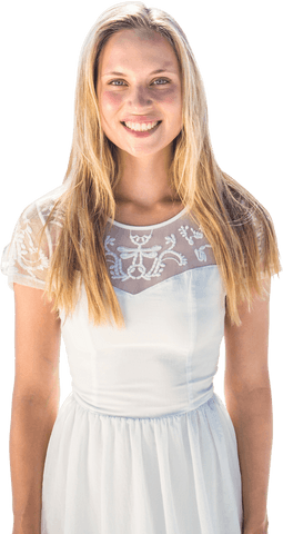 Smiling Caucasian Woman in Summer Dress on Transparent Background
