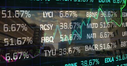 Stock Market Trend Charts Over Urban Skyline