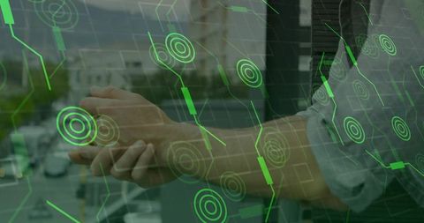 Man Using Augmented Reality Smart Interface Outdoors