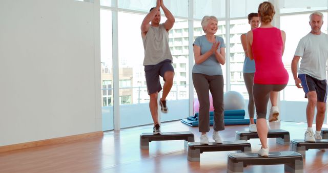 Diverse Group Enjoying Step Aerobics Class at Fitness Studio - Download Free Stock Images Pikwizard.com