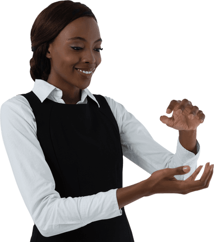 transparent smiling woman gesturing in black attire - Download Free Stock Videos Pikwizard.com