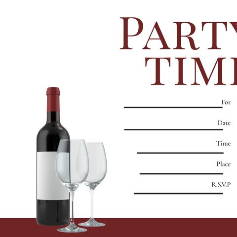 Elegant Wine Party Invitation Template with Bottle and Glasses - Download Free Stock Templates Pikwizard.com