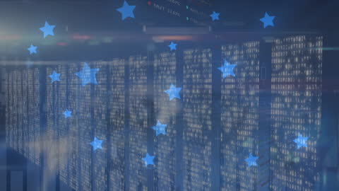 Digital Data Processing in Futuristic Server Room with Stars