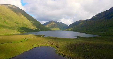 Serene Mountain Valley with Central Lake and Lush Greenery