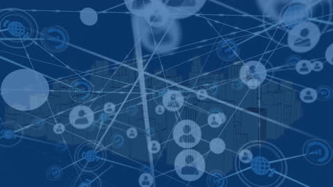 Digital Connections Overlay on 3D Urban Cityscape