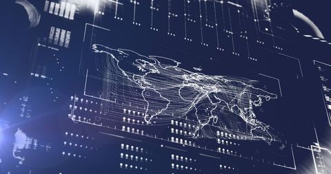 Digital World Map Interface in Blue Futuristic Visuals - Download Free Stock Images Pikwizard.com