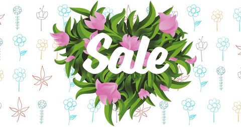 Floral sale promotion banner with pink flowers