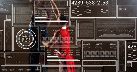 Boxers sparring with hud analytics overlay tracking punch speed impact motion blur