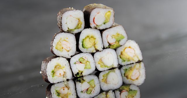 Pyramid of Fresh Sushi Rolls with Crab and Avocado - Download Free Stock Images Pikwizard.com