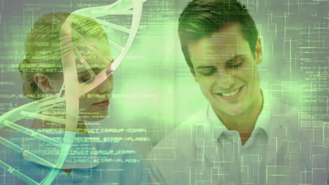 Doctors Discussing Genetics with Digital DNA Integration