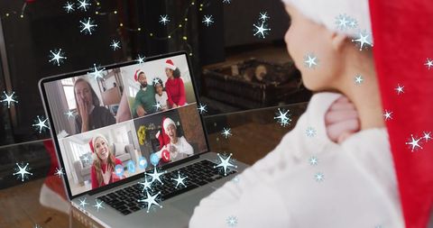 Family celebrating christmas with virtual holiday video call