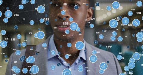 Digital Media Interface Overlay on Focused Businessman