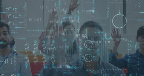 Diverse Business Conference Attendees Engaging in Technological Discussion