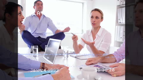 Business Team Collaborating with Meditating Colleague