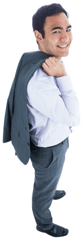 Smiling Biracial Businessman Holding Suit Jacket Transparent Background