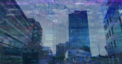 Financial Data Overlay on Modern Cityscape with Digital Interface - Download Free Stock Images Pikwizard.com