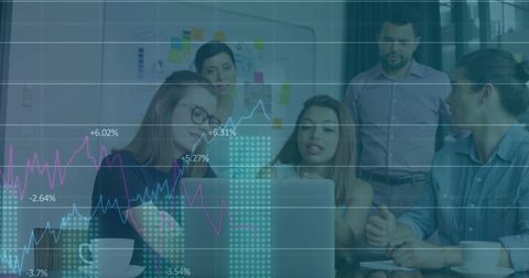 Financial Data Overlay with Team Analyzing Statistics