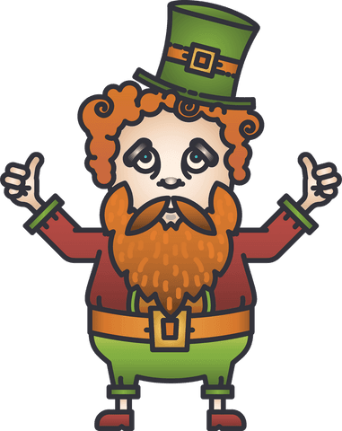 Cartoon leprechaun with thumbs up icon on transparent background