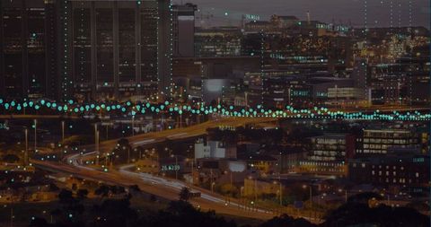 Night Cityscape with Floating Data Visualizations - Download Free Stock Images Pikwizard.com
