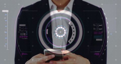 Digital Interface Displaying Data with Woman Using Smartphone