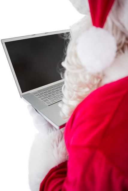 Transparent Santa Claus Using Laptop for Holiday Communication and Planning - Download Free Stock Videos Pikwizard.com