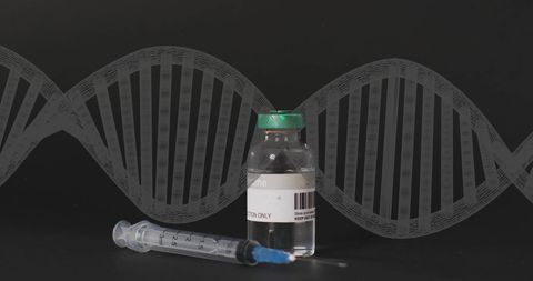 Dna strand with vaccine vial and syringe representation