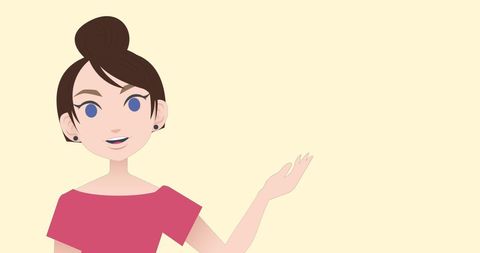 Friendly Animated Woman Gesturing Welcome in Pink Shirt