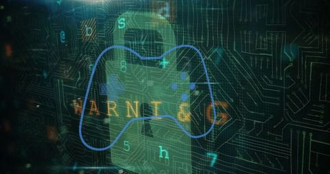 Cybersecurity Concept with Game Controller and Digital Lock