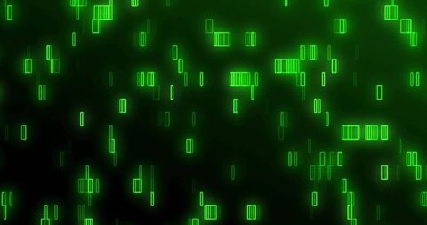 Glowing Neon Green Data Stream with Vertical Barcode Glyphs, Futuristic Digital Background