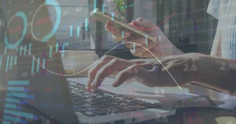 Analyzing Financial Data Via Smartphone and Laptop in Café - Download Free Stock Images Pikwizard.com