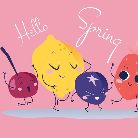colorful animated fruits welcoming spring season - Download Free Stock Templates Pikwizard.com