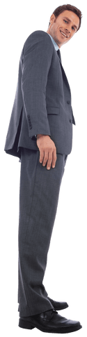 Smiling Caucasian Businessman in Suit with Hand in Pocket on Transparent Background