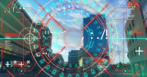 Augmented reality cityscape with digital interface overlay