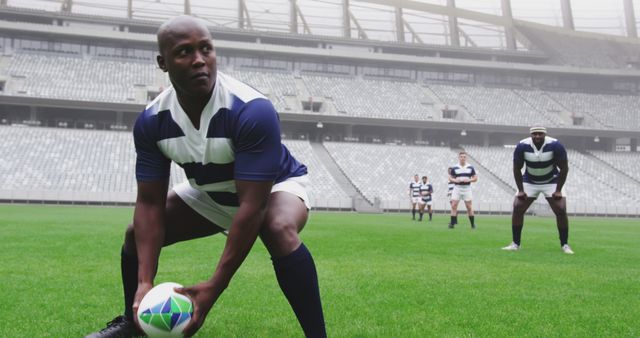 Rugby player preparing to pass ball during match in stadium - Download Free Stock Images Pikwizard.com