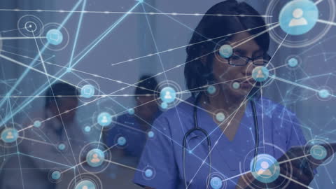 Female Doctor Interacting with Digital Network Interface