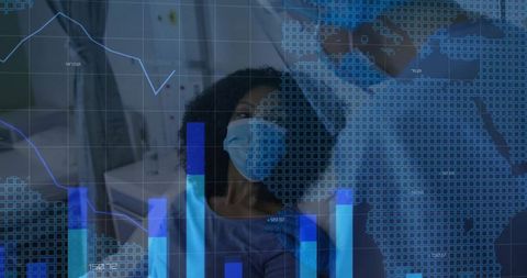 Doctor Evaluating Patient with Digital Data Overlay in Hospital Ward