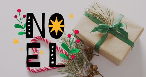 Festive Christmas Gift With Noel Greeting and Candy Cane