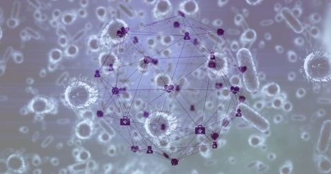 Futuristic network sphere over cells illustrating digital biotechnology