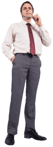 Contemplative Businessman Wearing Glasses on Transparent Background