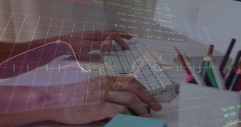 Financial Data with Hands Typing on Keyboard Overlay - Download Free Stock Images Pikwizard.com