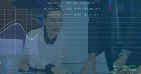 Business Team Analyzing Financial Data with Stock Market Visualization