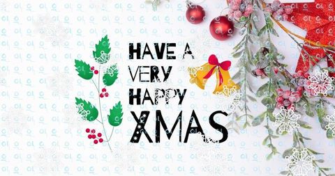 Festive Christmas Card with Holly and Bells Decoration