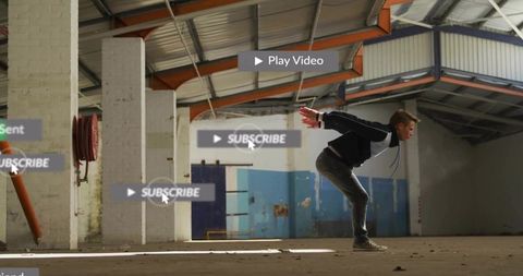 Athletic Man in Industrial Warehouse Setting for Urban Fitness Theme