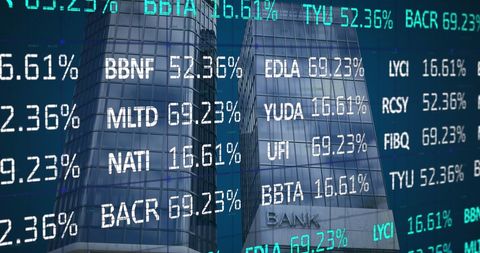 Financial Data on Modern Bank Building Reflects Global Markets