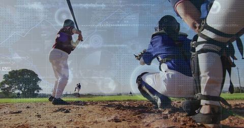 Baseball players with digital interface overlay