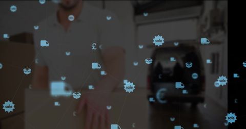 Modern delivery concept with digital overlay icons