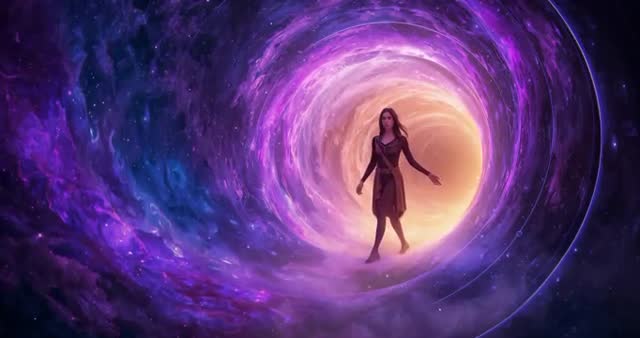 Mystical Journey Through Glowing Vortex Tunnel, Capturing Cosmic Adventure