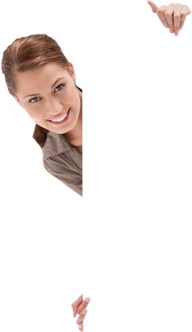 smiling woman displaying blank sign on transparent background - Download Free Stock Videos Pikwizard.com