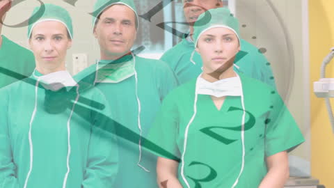 Surgeons in Doorway with Time Overlay Conveys Urgency in Healthcare